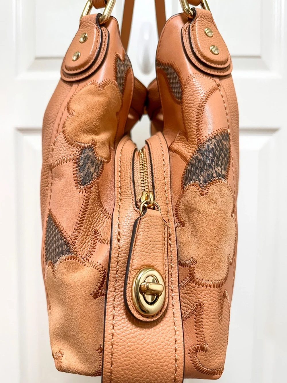 Coach Edie 31 Tea Rose Patchwork Bag Beechwood Leather Suede Like New